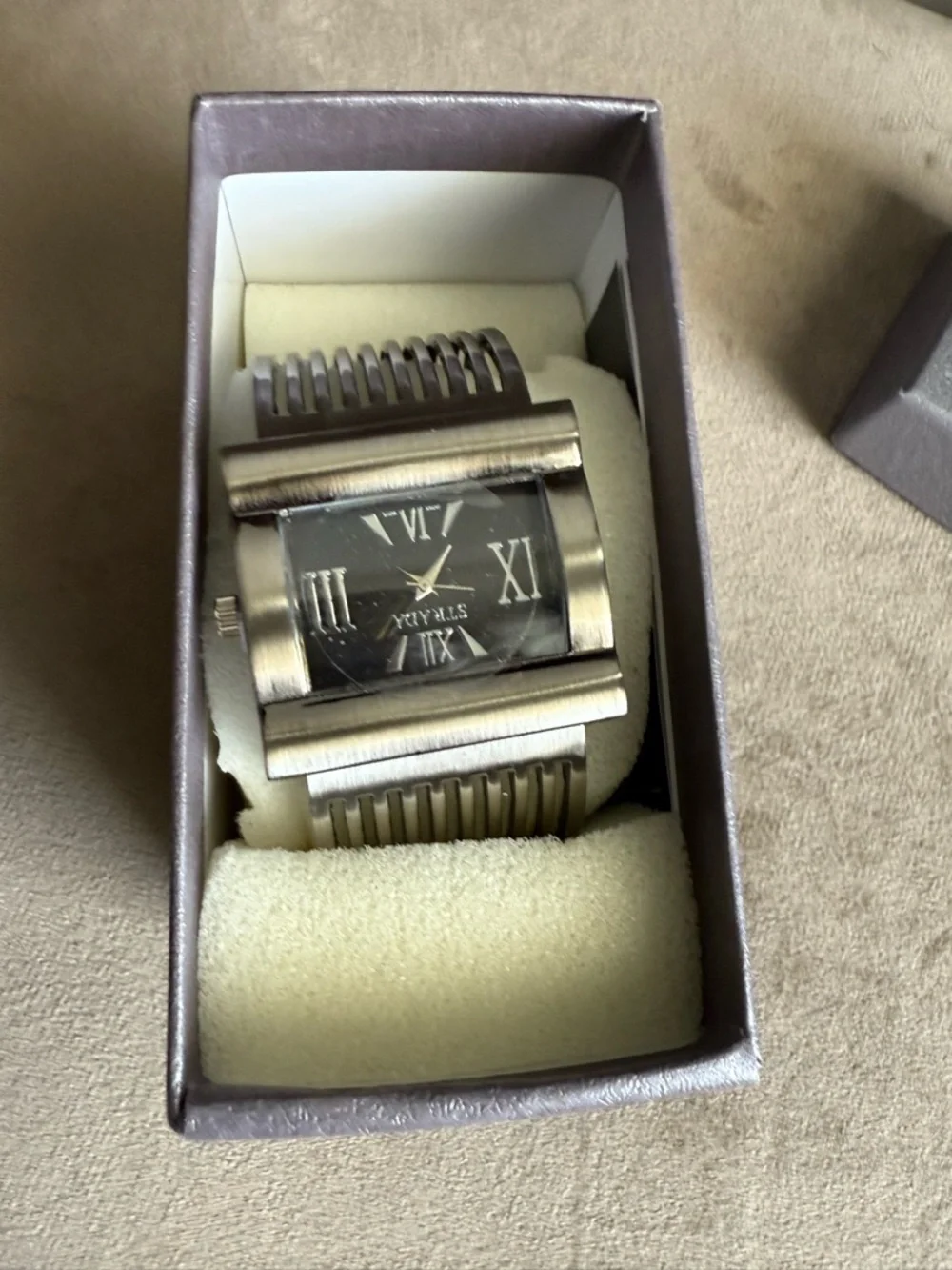 Strada Silver and Black Rectangular Cuff Watch